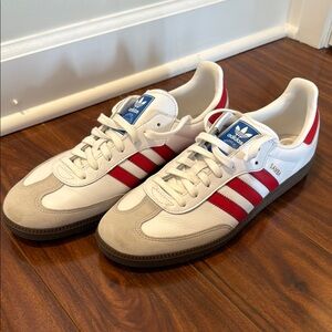 Adidas White and Red Samba Sneakers